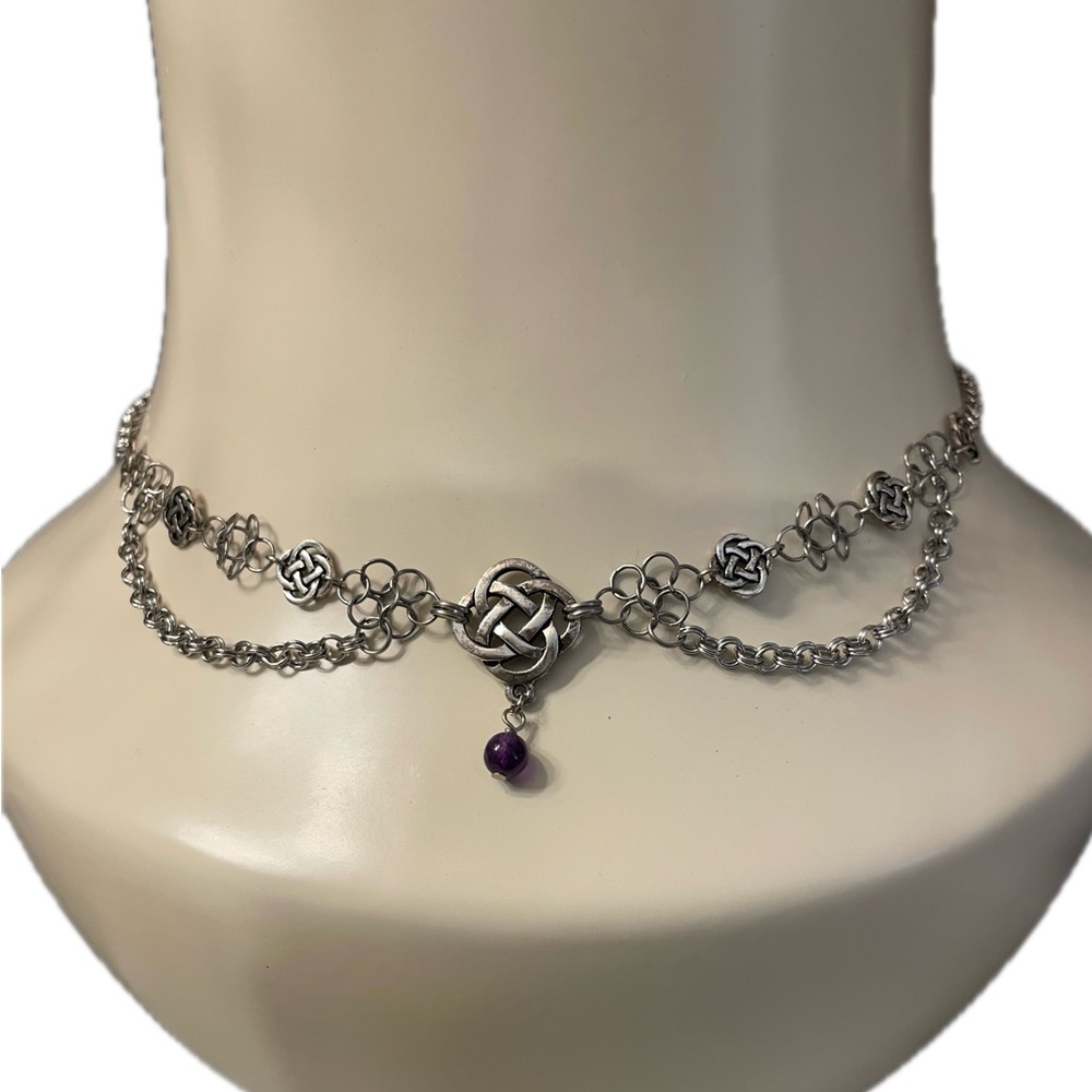 Silver Infinity Celtic Knot Necklace with Purple Bead - Picture 2 of 8
